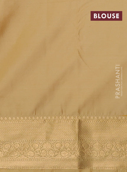 Bangalori silk saree mustard yellow and sandal with zari woven buttas and zari woven border