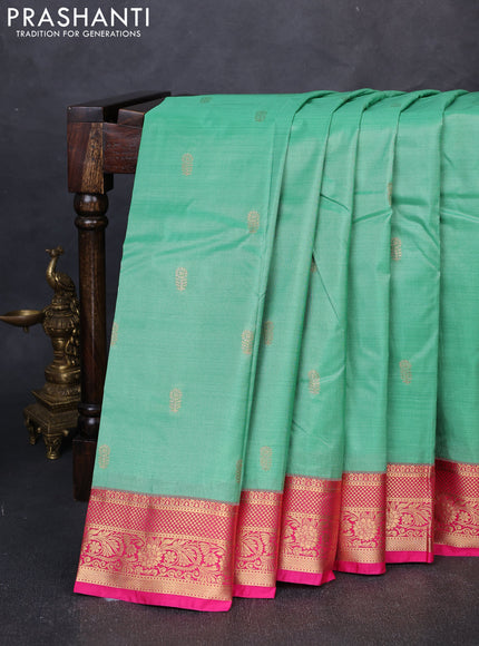 Bangalori silk saree pastel green and pink with zari woven buttas and zari woven border