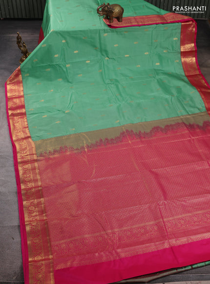 Bangalori silk saree pastel green and pink with zari woven buttas and zari woven border