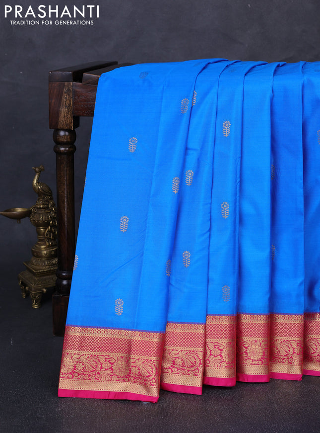 Bangalori silk saree cs blue and pink with zari woven buttas and zari woven border