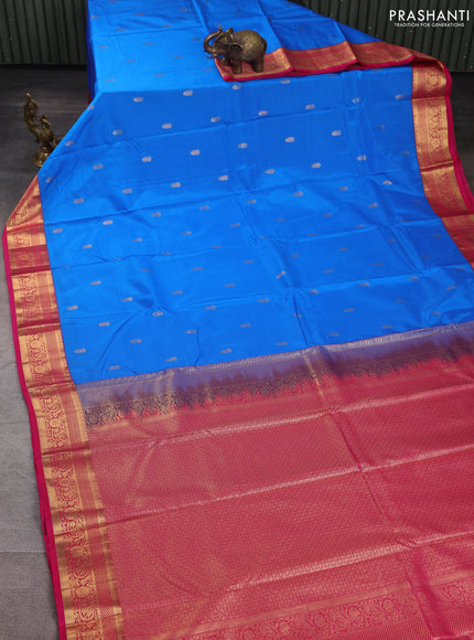 Bangalori silk saree cs blue and pink with zari woven buttas and zari woven border