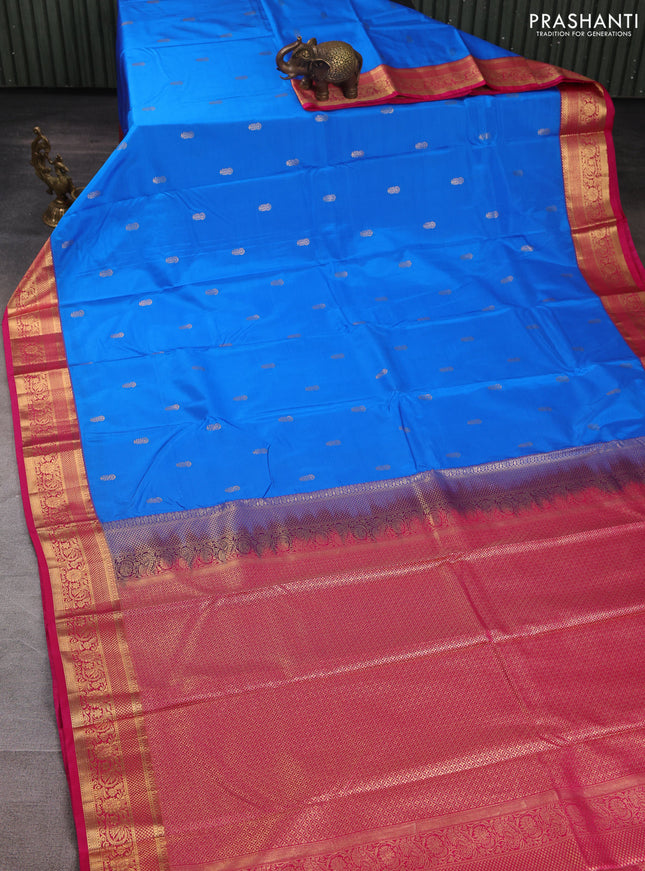 Bangalori silk saree cs blue and pink with zari woven buttas and zari woven border