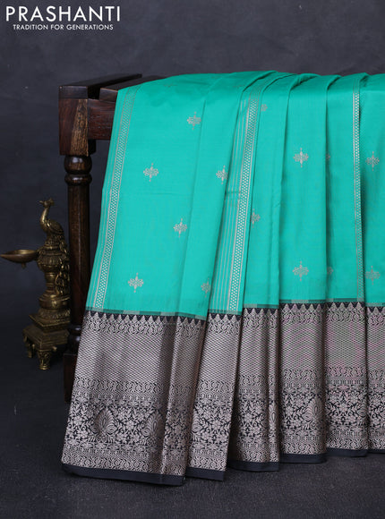 Bangalori silk saree teal green and bottle green with zari woven buttas and zari woven border