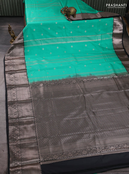 Bangalori silk saree teal green and bottle green with zari woven buttas and zari woven border