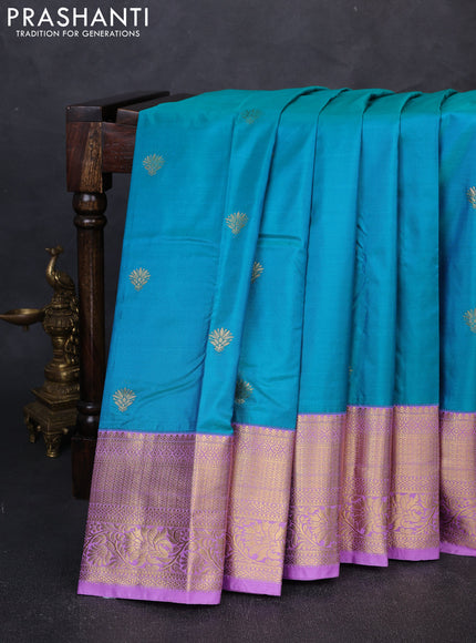 Bangalori silk saree teal blue and lavender with zari woven buttas and zari woven border