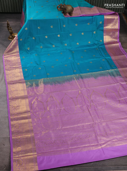 Bangalori silk saree teal blue and lavender with zari woven buttas and zari woven border