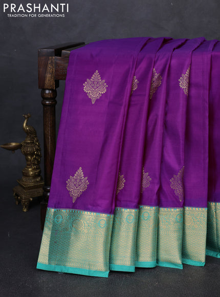 Bangalori silk saree purple and teal green with zari woven buttas and zari woven border