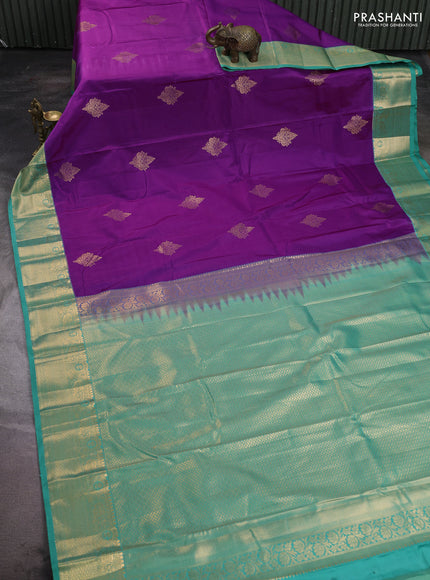 Bangalori silk saree purple and teal green with zari woven buttas and zari woven border