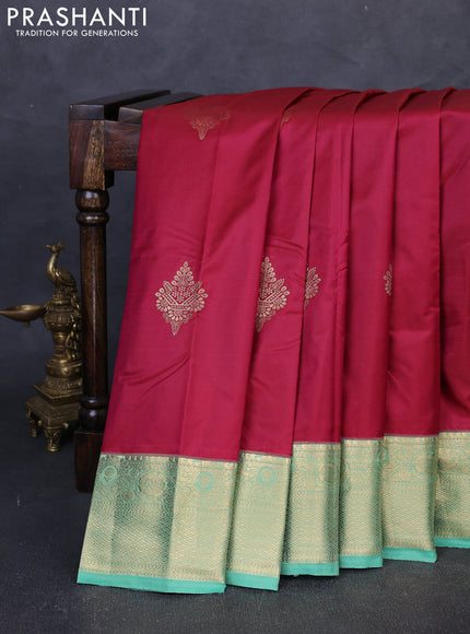 Bangalori silk saree maroon and green shade with zari woven buttas and zari woven border