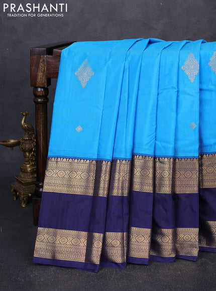 Bangalori silk saree cs blue and navy blue with zari woven buttas and long rettapet zari woven border