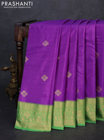 Bangalori silk saree purple and light green with zari woven buttas and zari woven border
