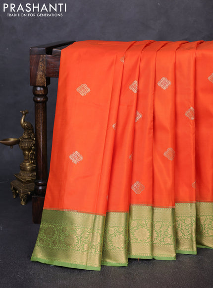 Bangalori silk saree orange and light green with zari woven buttas and zari woven border