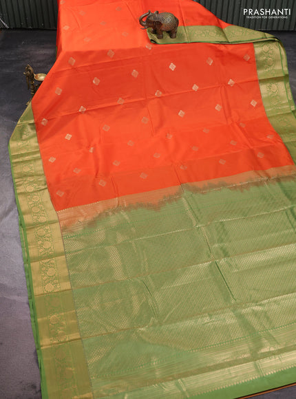 Bangalori silk saree orange and light green with zari woven buttas and zari woven border