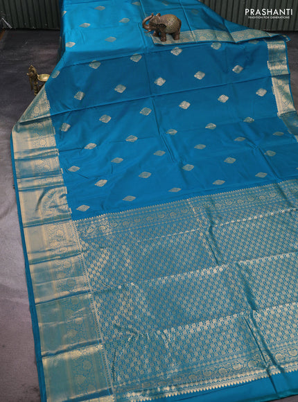 Bangalori silk saree teal green with zari woven buttas and long zari woven border