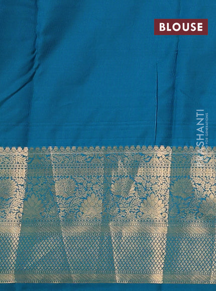 Bangalori silk saree teal green with zari woven buttas and long zari woven border
