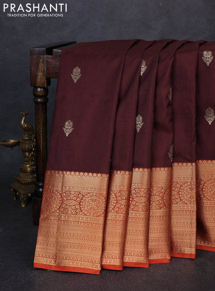 Bangalori silk saree coffee brown and rust shade with zari woven buttas and long zari woven border
