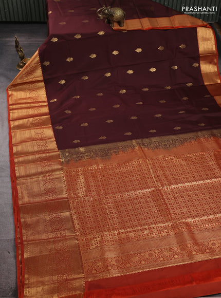 Bangalori silk saree coffee brown and rust shade with zari woven buttas and long zari woven border