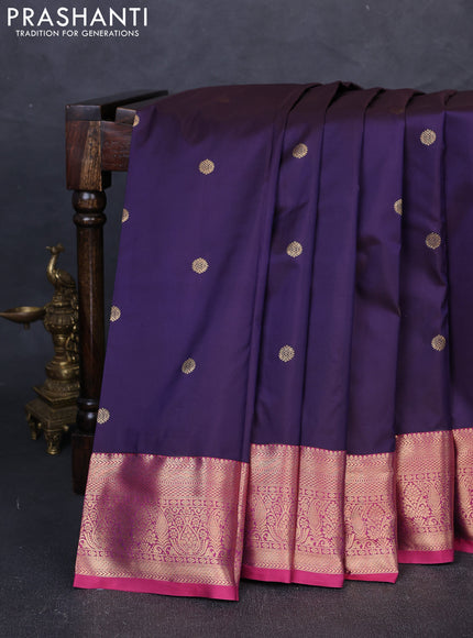 Bangalori silk saree violet and pink with zari woven buttas and zari woven border