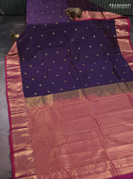 Bangalori silk saree violet and pink with zari woven buttas and zari woven border