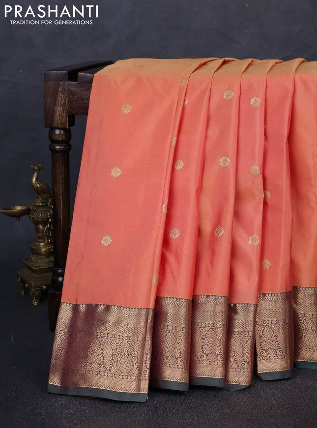 Bangalori silk saree rust shade and green with zari woven buttas and zari woven border