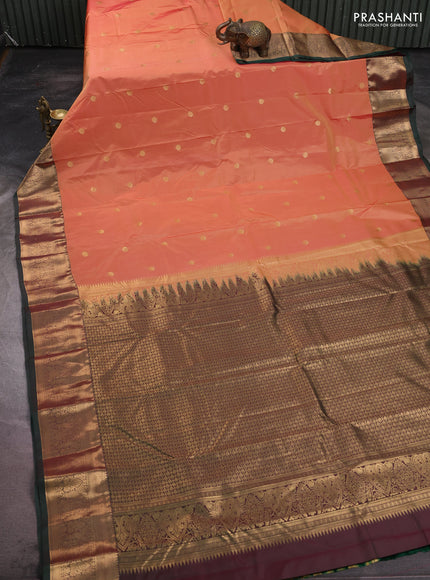 Bangalori silk saree rust shade and green with zari woven buttas and zari woven border
