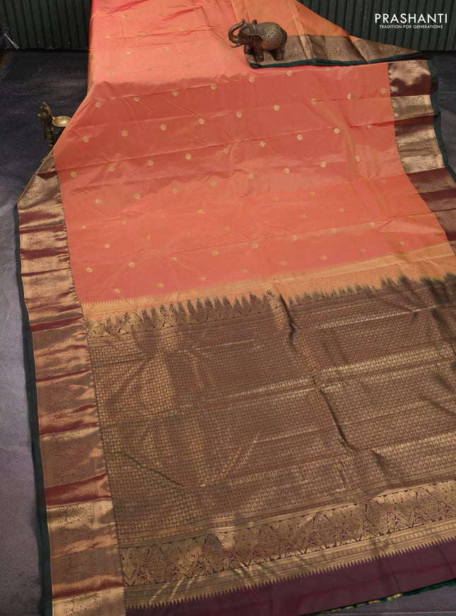 Bangalori silk saree rust shade and green with zari woven buttas and zari woven border