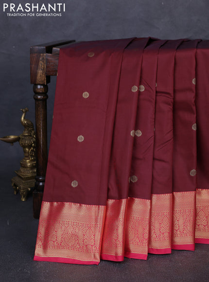 Bangalori silk saree maroon and pink with zari woven buttas and zari woven border