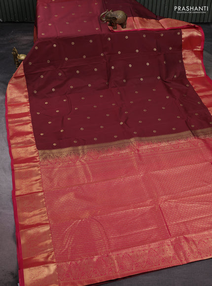 Bangalori silk saree maroon and pink with zari woven buttas and zari woven border