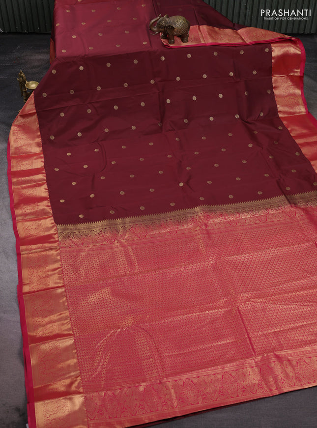 Bangalori silk saree maroon and pink with zari woven buttas and zari woven border