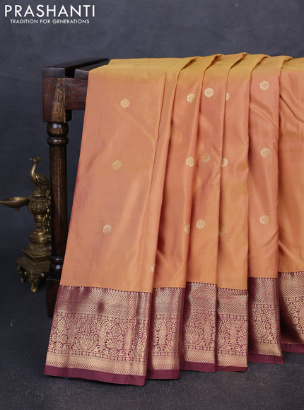 Bangalori silk saree sandal and maroon with zari woven buttas and zari woven border
