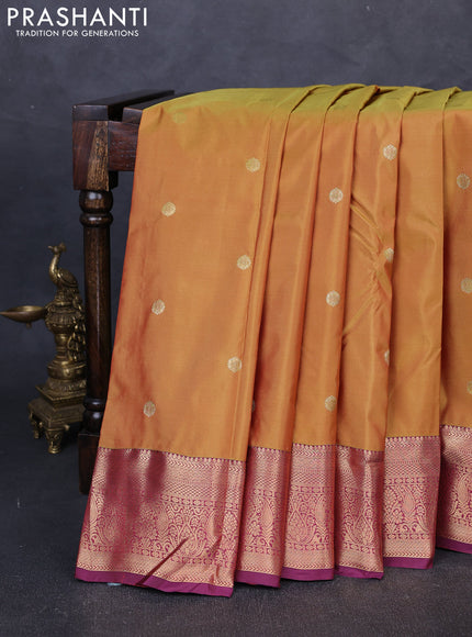 Bangalori silk saree mustard yellow and wine shade with allover zari woven buttas and zari woven border