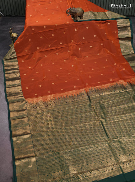 Bangalori silk saree rust shade and green with allover zari woven buttas and zari woven border