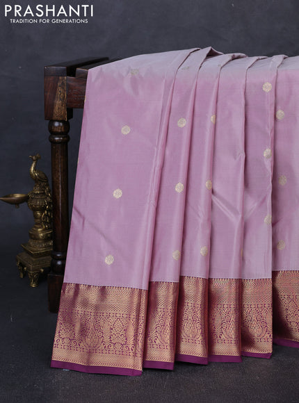 Bangalori silk saree pastel lavender and wine shade with allover zari woven buttas and zari woven border