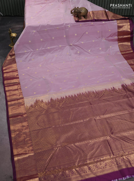 Bangalori silk saree pastel lavender and wine shade with allover zari woven buttas and zari woven border