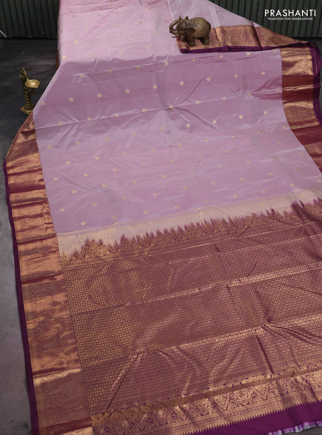 Bangalori silk saree pastel lavender and wine shade with allover zari woven buttas and zari woven border