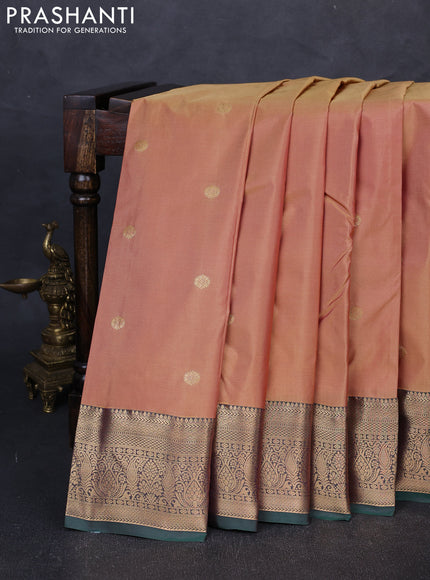Bangalori silk saree dual shade of peach and green with allover zari woven buttas and zari woven border