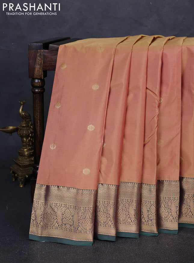 Bangalori silk saree dual shade of peach and green with allover zari woven buttas and zari woven border