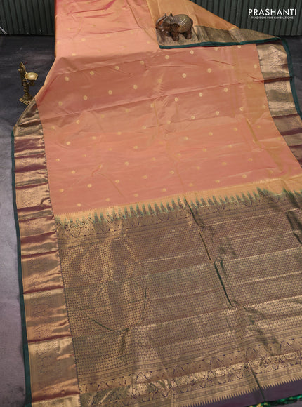 Bangalori silk saree dual shade of peach and green with allover zari woven buttas and zari woven border