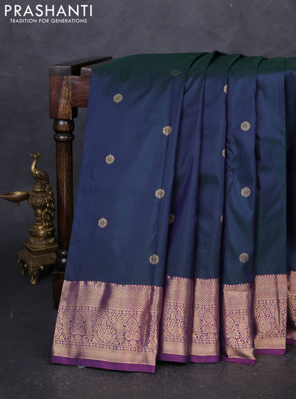 Bangalori silk saree bottle green and deep purple with zari woven buttas and zari woven border