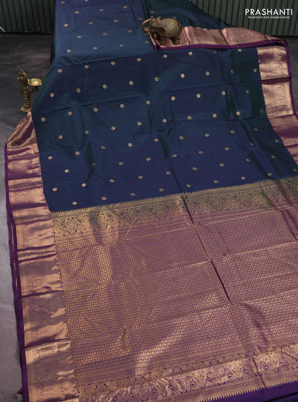 Bangalori silk saree bottle green and deep purple with zari woven buttas and zari woven border