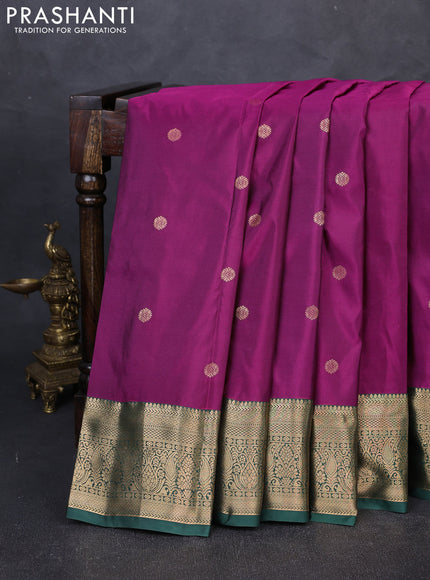 Bangalori silk saree magenta pink and green with zari woven buttas and zari woven border