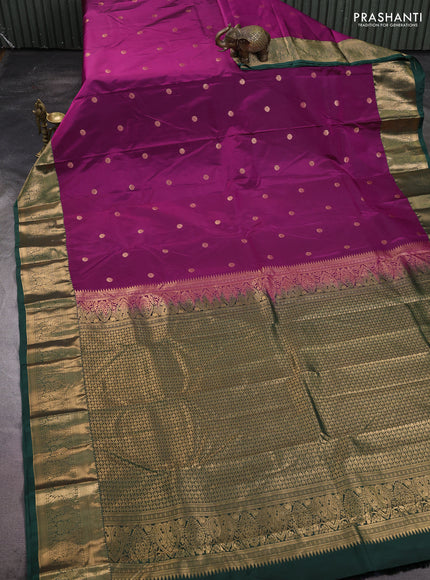 Bangalori silk saree magenta pink and green with zari woven buttas and zari woven border