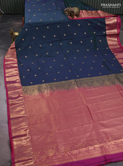 Bangalori silk saree bottle green and pink with zari woven buttas and zari woven border
