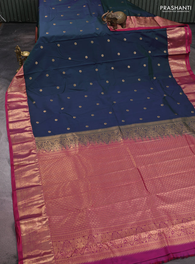 Bangalori silk saree bottle green and pink with zari woven buttas and zari woven border