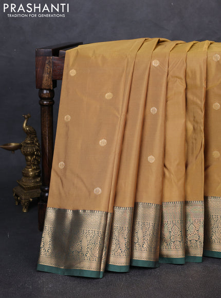 Bangalori silk saree dark mustard and green with zari woven buttas and zari woven border