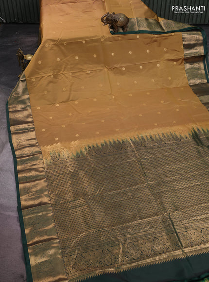 Bangalori silk saree dark mustard and green with zari woven buttas and zari woven border