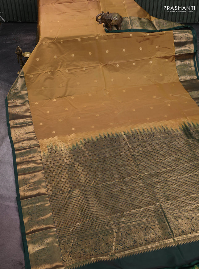 Bangalori silk saree dark mustard and green with zari woven buttas and zari woven border