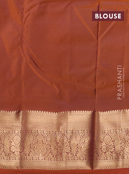 Bangalori silk saree teal green and rust shade with allover zari woven buttas and zari woven border
