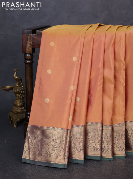 Bangalori silk saree dual shade of peach and green with zari woven buttas and zari woven border