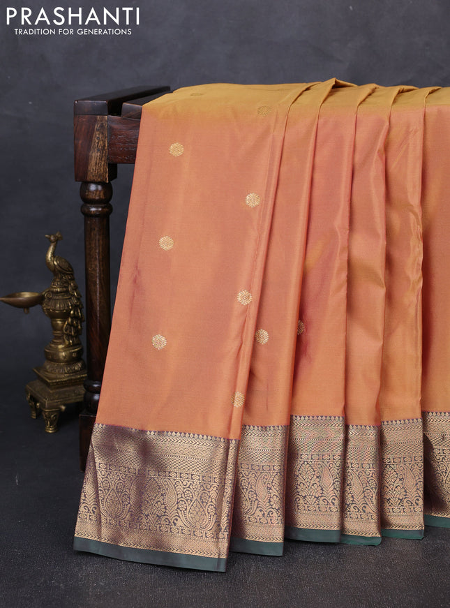 Bangalori silk saree dual shade of peach and green with zari woven buttas and zari woven border